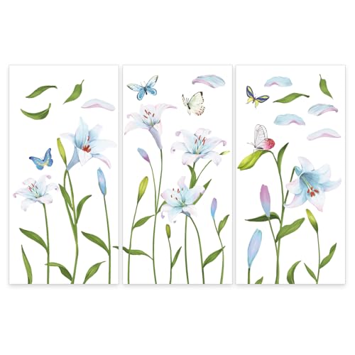 OLYCRAFT 3 Stück/Set Transferaufkleber Zum Aufreiben Für Möbel Und Bastelarbeiten 15x30cm Lilien Schmetterlings Dekor Transferaufkleber Abziehbilder Zum Aufreiben Mit Blumen Und Pflanzen von OLYCRAFT