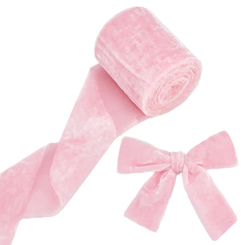 OLYCRAFT 2.7m Rosa Samtband 7.5cm Breit Fransen Samtband 1mm Dick Rohe Kante Rustikales Hochzeitsband Flaches Seidensamtband Für Blumenstrauß Geschenkverpackung Hochzeitsdekoration DIY Handwerk von OLYCRAFT