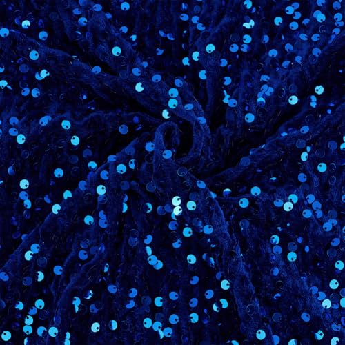 OLYCRAFT 3 m Samt Paillettenstoff Dunkelblau Glitzerstoff 150~163cm Breit Polyester Netzstoff Material Stoff Pailletten Stretchstoff Paillettenstoff Nähen Zum Basteln Kleidung Dekoration von OLYCRAFT