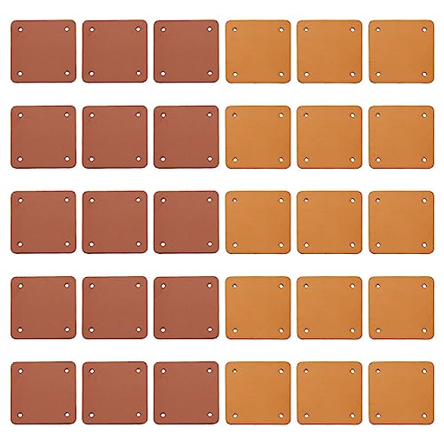 OLYCRAFT 30 Stück 2 Farben Leder Etiketten Tags Lederimitat Etikettenanhänger Leder Leerzeichen 5x5 cm Quadratische Lederetiketten Mit 4 Loch Zum Stempeln von DIY Etiketten Jeans Taschen Zubehör von OLYCRAFT