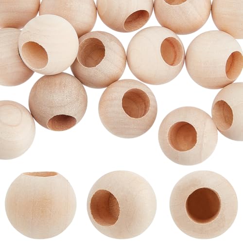 OLYCRAFT 30 Stück Endkappen Für Holzdübelstangen 24mm Durchmesser Massive Holzperlen Zum Basteln Halb Gebohrt 12mm Loch Zum Basteln Runde Unbehandelte Naturholzkugel Für Kunst Und Handwerk von OLYCRAFT