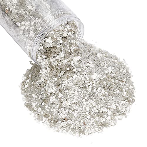 OLYCRAFT 300g Glitzer für Nagel Nagel Glitzer Pailletten Set, Glitter Sequin Shiny Irisierende Bunte Abziehbilder Flakes Flitter Für DIY Resin Nail Art Design, Make Up, Gesicht Körper, Haar-Weiß von OLYCRAFT