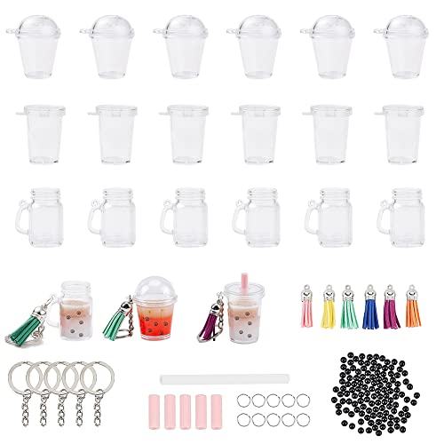 OLYCRAFT 302 Stück Mini Milky Tea Schlüsselanhänger Zubehör Bubble Tea Creme Kleber Casting Kit Mini Cup Anhänger Mit Schlüsselanhänger Ringe Quasten Bubbles Strohhalme Für Key Chian DIY von OLYCRAFT