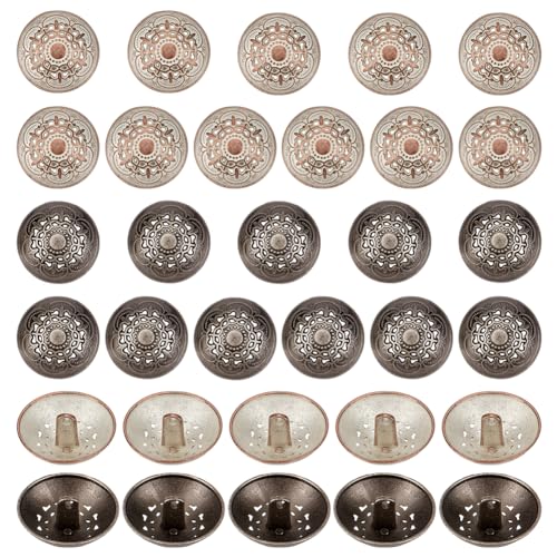 OLYCRAFT 32 Stück 2 Farben Schaftknöpfe 25 mm Retro hohl Nähknöpfe Legierung Schaft Knöpfe Runde Metallknöpfe Set zum Nähen Dekor – Schwarz und Platin von OLYCRAFT