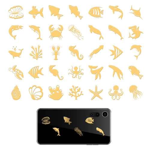 OLYCRAFT 35 Stück 2x2cm Goldene Metallaufkleber Meereslebewesen Metallaufkleber Seestern Selbstklebende Aufkleber Ozean Thema Epoxid Aufkleber Pyramiden Aufkleber Für DIY Scrapbooks Epoxidharz von OLYCRAFT
