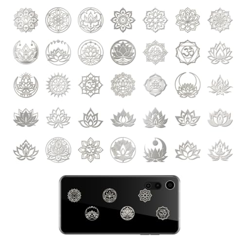 OLYCRAFT 35 Stück 2x2cm Silberne Metallaufkleber Lotus Metallaufkleber Selbstklebende Aufkleber Blumenmotiv Epoxid Aufkleber Pyramiden Aufkleber Für DIY Scrapbooks Epoxidharz Dekoration von OLYCRAFT
