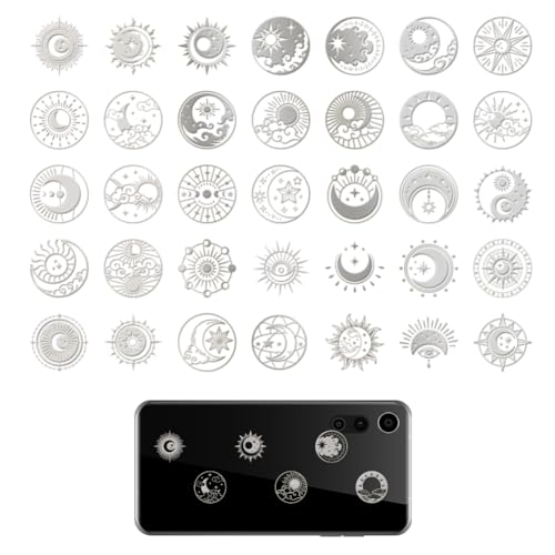 OLYCRAFT 35 Stück 2x2cm Silberne Metallaufkleber Mondstern Metallaufkleber Selbstklebende Sonnenaufkleber Kosmos Thema Epoxid Aufkleber Pyramiden Aufkleber Für DIY Scrapbooks Epoxidharz Dekoration von OLYCRAFT