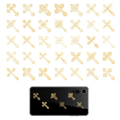OLYCRAFT 35 Stück Goldene Metallaufkleber 2x2cm Kreuze Metallaufkleber Verschiedene Kreuze Selbstklebende Aufkleber Epoxidaufkleber Metallaufkleber Für DIY Scrapbooks Epoxidharz Dekoration von OLYCRAFT