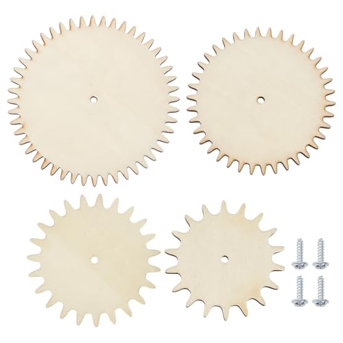 OLYCRAFT 4 Sets unlackierte Holzzahnräder, austauschbare Holzzahnräder, ungefärbte Holzzahnräder, Steampunk-Holzstücke, DIY-Farbe, Zahnrad, Bastelbedarf mit Schraube für Heimwerker, Handwerk von OLYCRAFT