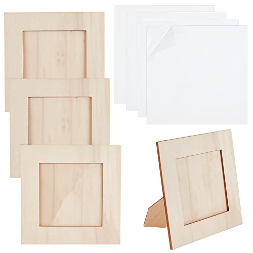 OLYCRAFT 4 Stück 16 x 16 cm unbehandelter Bilderrahmen Aus Holz Quadratisch Bastelrahmen Set Natürliches Holz DIY Bilderrahmen Für Tischdisplays Und Bastelarbeiten DIY Malprojekte von OLYCRAFT