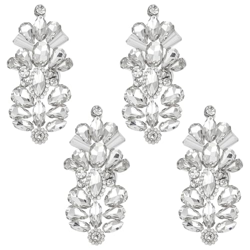 OLYCRAFT 4 Stück Hot Fix Kristall Nähapplikation 71x38mm Silberfarbene Blumen Strass Applikation Zum Aufbügeln Auf Hochzeiten Und Brautschmuck Für Haare Kostüme Schuhe Gürtel von OLYCRAFT