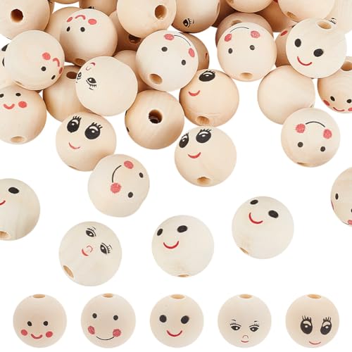 OLYCRAFT 40 Stück Holzperlen Mit 5 Stilen Lächelndes Gesicht 25mm Runde Bemalte Holzperlen Mit 4.7mm Kopf Perlen Großes Loch Holzperlen Abstandshalter Perlen Für DIY Handwerk Hängende Dekor OLYCRAFT 40 Stück Holzperlen Mit 5 Stilen Lächelndes Gesicht 25mm Runde Bemalte Holzperlen Mit 4.7mm Kopf Perlen Großes Loch Holzperlen Abstandshalter Perlen Für DIY Handwerk Hängende Dekor von OLYCRAFT
