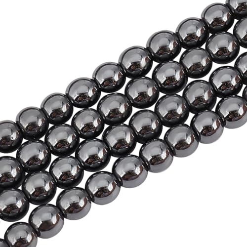 OLYCRAFT 400 Stück 4 mm schwarze Hämatit-Perlen, lose Perlen, synthetische Hämatit-Perlen, runde Abstandshalter-Perlen, glatte Edelsteine, Perlen für Armband, Halskette, Schmuckherstellung, Loch: 1 mm von OLYCRAFT