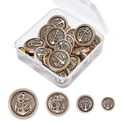 OLYCRAFT 40Stk Metall Blazer Button Set Anker Wappen Vintage Shank Buttons 12mm 15mm 20mm 24mm Für Blazer, Anzüge, Mantel, Uniform Und Jacke - Antique Golden von OLYCRAFT