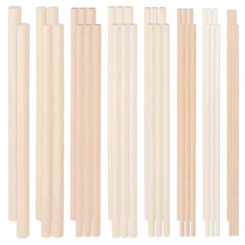 OLYCRAFT 42 Stück 8 Arten 25cm Holzdübel Verschiedene Größen Runde Dübelstangen Enthalten 3mm 4mm 5mm 6mm 7mm 8mm 10mm 12mm Buchenholzstäbchen-Set Für Heimwerkerarbeiten von OLYCRAFT