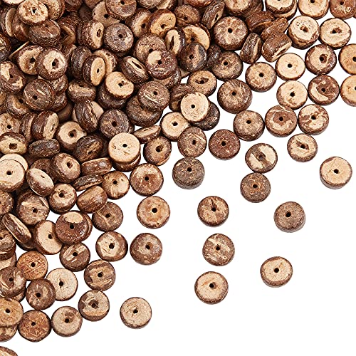 OLYCRAFT 428 Stück Natürliche Coconut Shell Rondelle Beads - Flache Runde Stränge Für Ohrring, Armband, Halskette, Schmuck DIY Craft Making - Kokosnuss Braun von OLYCRAFT
