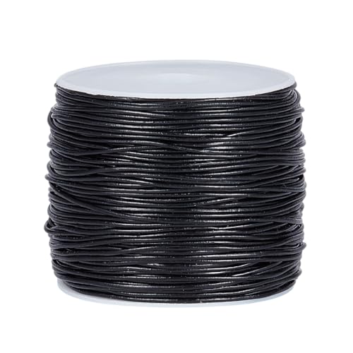 OLYCRAFT 45-50 m Rundes Lederband 1mm Schwarzes Rindsleder Echtes Lederband Runder Lederfaden Mit Rollenspule Rindslederseil Natürliches Echtlederband Zur Schmuckherstellung Armbänder Halsketten von OLYCRAFT