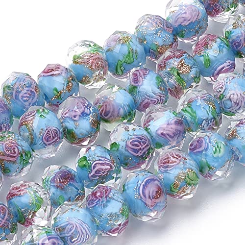 OLYCRAFT 45pcs 9~12mm Gold Sand Lampwork Perlen Blumen Lampwork Perlen Glas Handgemachte Runde Lose Perlen Für Rosenkranz Machen Schmuck Handwerk Machen Mit 2mm Loch - Deep Sky Blue von OLYCRAFT