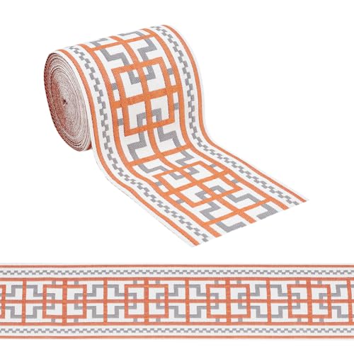 OLYCRAFT 5 m Dunkelorangefarbenes Jacquardband 9cm Breit Vintage Linienmuster Polyesterbänder Jacquardgewebte Stickborte Vintage Stickerei Jacquardborte Zum Nähen von Vorhängen Kleidungsdekoration von OLYCRAFT