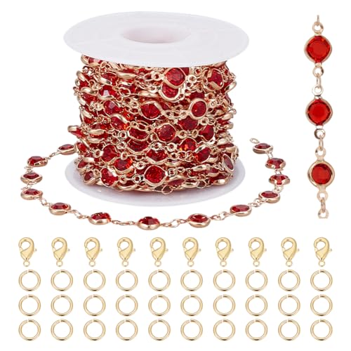 OLYCRAFT 5 m Lange Schmuckkettenglieder Mit Roten Kristall Strasssteinen Und Vergoldeter Messingkette Rote Glasketten Mit Flachen Runden Gliedern Messingbeschichtete Handgefertigte Ketten OLYCRAFT 5 m Lange Schmuckkettenglieder Mit Roten Kristall Strasssteinen Und Vergoldeter Messingkette Rote Glasketten Mit Flachen Runden Gliedern Messingbeschichtete Handgefertigte Ketten von OLYCRAFT