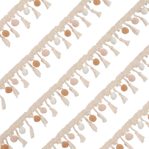OLYCRAFT 5 m Pom Pom Ball Fransenbesatz 6cm Breite Pom Quaste Trim Pom Poms Fransen Ball Trim Beige Mini Kugelquaste Für Heimvorhang Kleidungsdekoration DIY Basteln Nähzubehör von OLYCRAFT