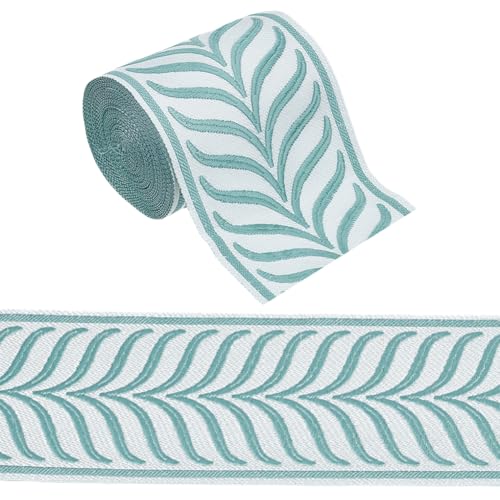OLYCRAFT 5 m blaues Jacquard-Band, 8,6 cm, bestickt, Vorhangbordüre, Blätter, gestreift, Jacquard-Polyester-Bänder, Blatt-Jacquard-Stickerei für Kleidung, Accessoires OLYCRAFT 5 m blaues Jacquard-Band, 8,6 cm, bestickt, Vorhangbordüre, Blätter, gestreift, Jacquard-Polyester-Bänder, Blatt-Jacquard-Stickerei für Kleidung, Accessoires von OLYCRAFT