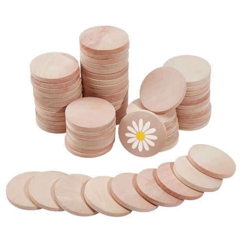 OLYCRAFT 50 Stück 3,6 cm unlackierte Holzscheiben, kleine Holzkreise, unlackiert, kleine Blanko-Spielsteine, Holzscheiben, natürliche Holzscheiben, runde Holzmünzen für Heimwerker, Handwerk von OLYCRAFT