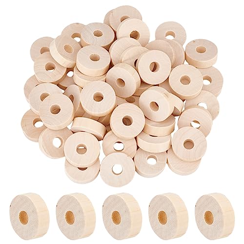 OLYCRAFT 50pcs Unfinished Wood Wheels 34mm Diameter Blank Wood Slices 6.5mm Hole Round Wheel Wooden Pieces Unfinished Blank Slices Natural Wood Cutouts for DIY Project Painting Decoration Crafts von OLYCRAFT