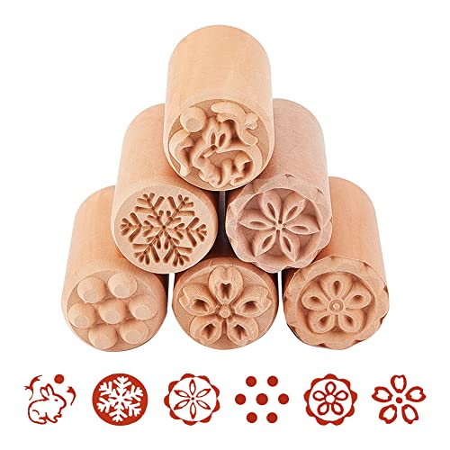 OLYCRAFT 6 STÜCK Holzstempelset Blumen- Und Kaninchenförmige Säule Holzstempel Natürliche Holzstempel Für Geburtstagsgeschenk Zum Valentinstag Aus Ton - Sechs Formen (2 x 1 Zoll) von OLYCRAFT