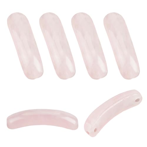 OLYCRAFT 6 Stück Natürliche Rosenquarz Perlen 37x10mm Natürliche Gebogene Steinperlen Lose Edelsteinperlen Gebogenes Rechteckiges Verbindungsstück Europäische Charm Perlen - 2mm Loch von OLYCRAFT