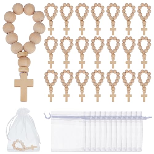 OLYCRAFT 60 Stück Rosenkranzperlen Aus Holz Fingerrosenkranz Aus Holz Mit Kreuz Rosenkranzgeschenke Mit Organzabeuteln Mini Kreuzgebet Taufgeschenke Für Taufdekorationen von OLYCRAFT