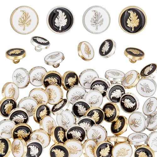 OLYCRAFT 64 Stück 4 Stile Blatt Legierungs Ösenknöpfe 10mm 1 Loch Metall Emaille Ösenknöpfe Retro Vintage Legierungs Ösenknöpfe Runde Näh Ösenknöpfe Für Heimwerkerarbeiten Oder als Knopfersatz von OLYCRAFT