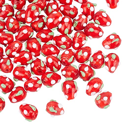 OLYCRAFT 70Pcs Erdbeer Lampwork Glasperlen Rote Erdbeere Perlen Handgefertigt Lampwork Perlen 3D Glasperlen Lose Perlen für Armband Halskette DIY Schmuckherstellung 2mm Loch 10~13x8~10mm von OLYCRAFT