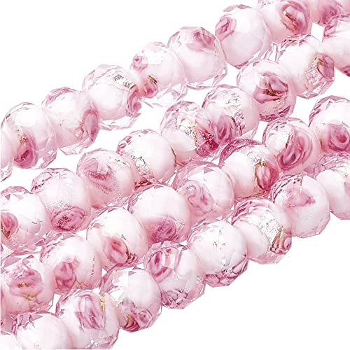 OLYCRAFT 70pcs 6~8mm Silberfolie Glas Lampwork Perlen Blumen Lampwork Perlen Glas Handgemachte Runde Lose Perlen Für Rosenkranz Machen Schmuck Handwerk Machen Mit 2mm Loch - Splitter Pink von OLYCRAFT