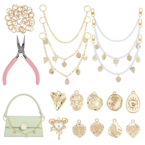 OLYCRAFT 77 Stück DIY Set Zum Basteln von Taschenanhängern Dekorative Taschenketten Sets Taschengriff Kettendekor Mit 6 Stück Ketten 30 Stück Emaille Anhängern 40 Stück Biegeringen 1 Stück Zange von OLYCRAFT
