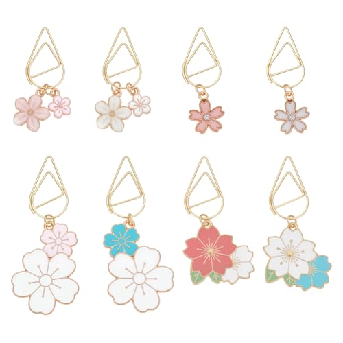 OLYCRAFT 8 Stück Blumen Büroklammern 43~60mm Lang Anhänger Aus Legierung Büroklammern Aus Metall Kirschblüten Anhänger Kreative Lesezeichen Büroklammer Zum Sortieren Und Organisieren von OLYCRAFT