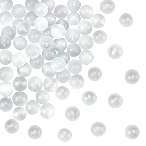 OLYCRAFT 80 Stück 10mm Weiße Katzenaugen-Perlen Kristallglasperlen DIY Glatte Glasperlen Runde Weiße Glasperlen Für Die Schmuckherstellung DIY Armband Halskette (2Strang) von OLYCRAFT