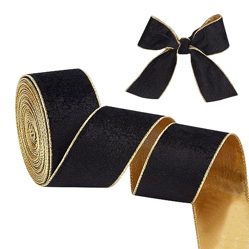 OLYCRAFT 9,1 m goldenes und schwarzes weiches Samtband mit Draht, 6,4 cm Samtband, schwarze flache Baumwollbänder mit goldener Rückseite für Geschenkverpackungen, Basteln, Blumenstrauß, Dekoration OLYCRAFT 9,1 m goldenes und schwarzes weiches Samtband mit Draht, 6,4 cm Samtband, schwarze flache Baumwollbänder mit goldener Rückseite für Geschenkverpackungen, Basteln, Blumenstrauß, Dekoration von OLYCRAFT