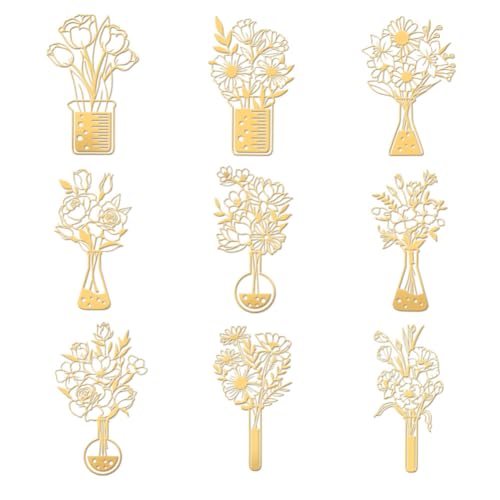 OLYCRAFT 9 Stück 4x4 cm Blumenaufkleber Rosen Selbstklebende Wissenschaftliche Blumenstrauß-Thema Metall-Goldaufkleber Für Sammelalben DIY Harzhandwerk Telefon Wasserflaschendekor von OLYCRAFT
