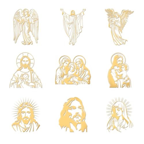OLYCRAFT 9 Stück 4x4 cm Goldene Metallaufkleber Christentum Metallaufkleber Selbstklebende Aufkleber Religiöse Epoxidaufkleber Krippenpyramidenaufkleber Für DIY-Sammelalben Epoxidharz-Dekoration von OLYCRAFT