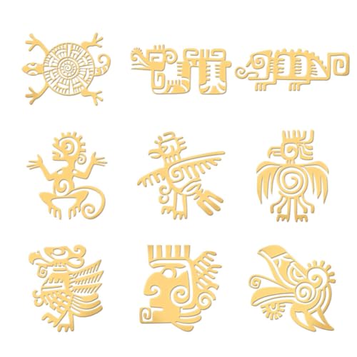 OLYCRAFT 9 Stück 4x4 cm Goldene Metallaufkleber Maya-Symbol Metallaufkleber Selbstklebende Aufkleber Tribal-Thema Epoxidaufkleber Pyramidenaufkleber Für DIY-Scrapbooks Epoxidharz-Dekoration von OLYCRAFT