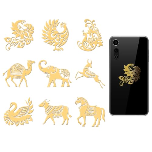 OLYCRAFT 9 Stück 4x4cm Aufkleber Mit Indischem Tiermuster Goldener Pfau Metallaufkleber Selbstklebend Dekorative Aufkleber Scrapbook Rand Metallaufkleber Aufkleber Für DIY Harzhandwerk von OLYCRAFT