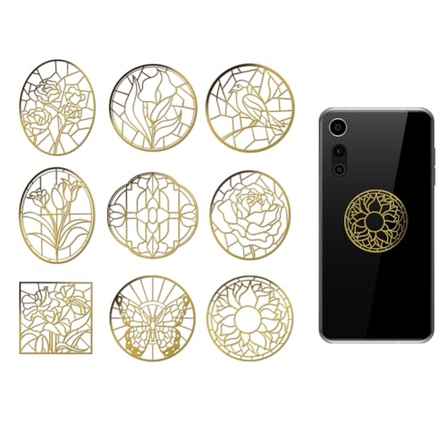 OLYCRAFT 9 Stück 4x4cm Bunte Glas Metall Aufkleber Rosen Sonnenblumen Selbstklebende Goldene Aufkleber Calla Lilien Tulpen Metall Gold Aufkleber Für Sammelalben DIY Harzhandwerk Telefondekor von OLYCRAFT
