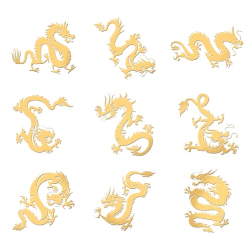 OLYCRAFT 9 Stück 4x4cm Chinesischer Drache Metallaufkleber Orientalischer Drache Selbstklebende Goldene Aufkleber Drachen Metallgoldaufkleber Für Sammelalben DIY Harz Handwerk Wasserflasche Dekor von OLYCRAFT