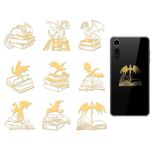 OLYCRAFT 9 Stück 4x4cm Drachen Und Buchaufkleber Goldener Metallaufkleber Selbstklebende Dekorative Aufkleber Scrapbook Rand Metallaufkleber Goldgemusterter Aufkleber Für DIY Harzhandwerk von OLYCRAFT