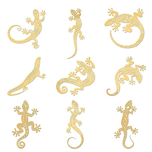 OLYCRAFT 9 Stück 4x4cm Eidechsen Themen Aufkleber Azteken Eidechsen Aufkleber Selbstklebende Goldene Metallaufkleber Gecko Muster Metallaufkleber Für Sammelalben Wasserflaschen Dekoration von OLYCRAFT