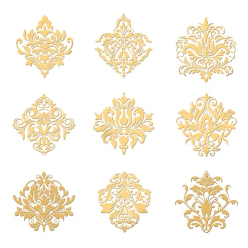 OLYCRAFT 9 Stück 4x4cm Goldene Metall Aufkleber Damast Blumen Aufkleber Selbstklebende Metall Aufkleber Goldene Brokat Aufkleber Für DIY Sammelalben Epoxidharz Kunsthandwerk Wasserflaschen Dekor von OLYCRAFT