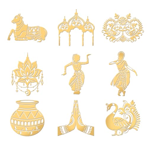 OLYCRAFT 9 Stück 4x4cm Goldene Metall Aufkleber - Indien Themen Selbstklebende Frau Mandala Energie - Goldene Epoxid Für DIY Sammelalben Epoxidharz Dekoration von OLYCRAFT