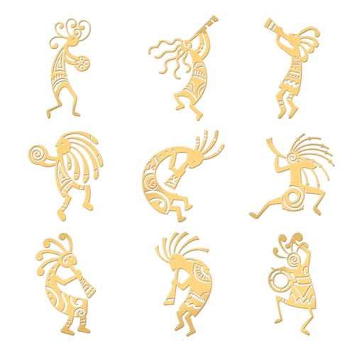 OLYCRAFT 9 Stück 4x4cm Goldene Metall Aufkleber Kokopelli Stamm Selbstklebend Indisches Totem Epoxid Für DIY Sammelalben Epoxidharz Dekoration von OLYCRAFT
