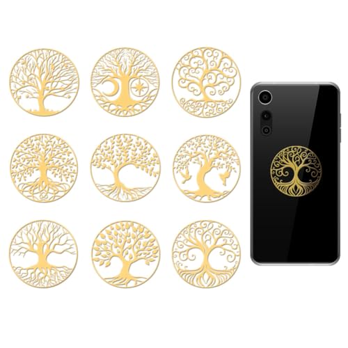 OLYCRAFT 9 Stück 4x4cm Goldene Metallaufkleber Baum Des Lebens Metallaufkleber Baum Selbstklebende Aufkleber Pflanzenthema Epoxidaufkleber Für DIY Sammelalben Epoxidharz Dekoration von OLYCRAFT